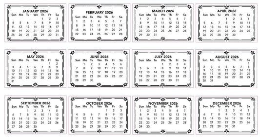 Couture Creations 2026 Calendar Tabs - 10 pads of 12 months - CO729454