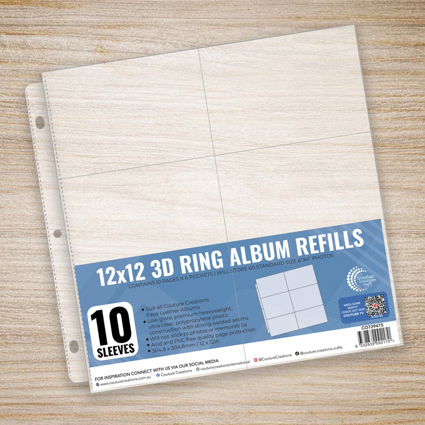 Couture Creations 12"x12" - 6"x4" Pockets - Album Refills - 10 pack CO729475