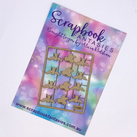 Chippie-Cuts Grey 1.2mm Chipboard 2.75"x3.5" - Bees (12 pieces) C1033