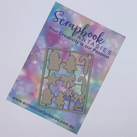 Chippie-Cuts Grey 1.2mm Chipboard 2.75"x3.5" - Christmas Shapes (10 pieces) C1046