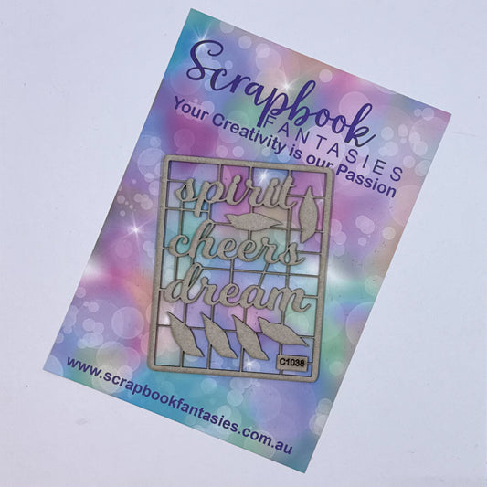 Chippie-Cuts Grey 1.2mm Chipboard 2.75"x3.5" - Spirit Cheers Dream (9 pieces) C1038