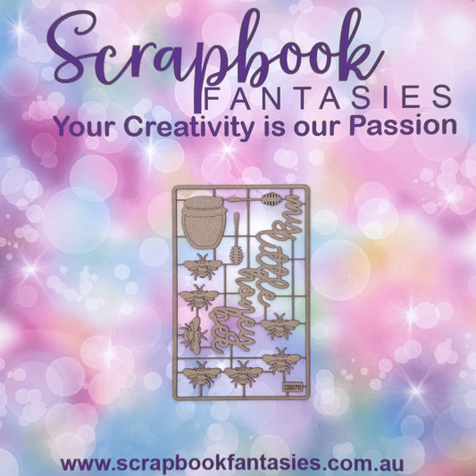 Chippie-Cuts Grey 1.2mm Chipboard 3.5"x5.5" - Honey Bee (11 pieces) C2070