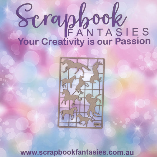 Chippie-Cuts Grey 1.2mm Chipboard 3.5"x5.5" - Horses (8 pieces) C2087