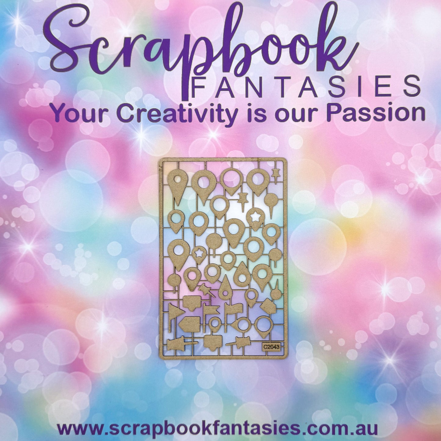 Chippie-Cuts Grey 1.2mm Chipboard 3.5"x5.5" - Map Markers (40 pieces) C2043