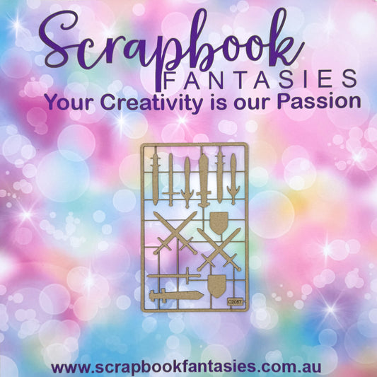 Chippie-Cuts Grey 1.2mm Chipboard 3.5"x5.5" - Swords (12 pieces) C2057