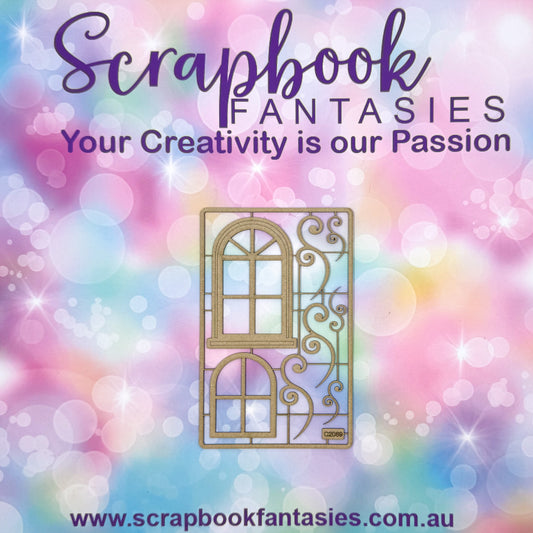 Chippie-Cuts Grey 1.2mm Chipboard 3.5"x5.5" - Windows & Swirls (8 pieces) C2069