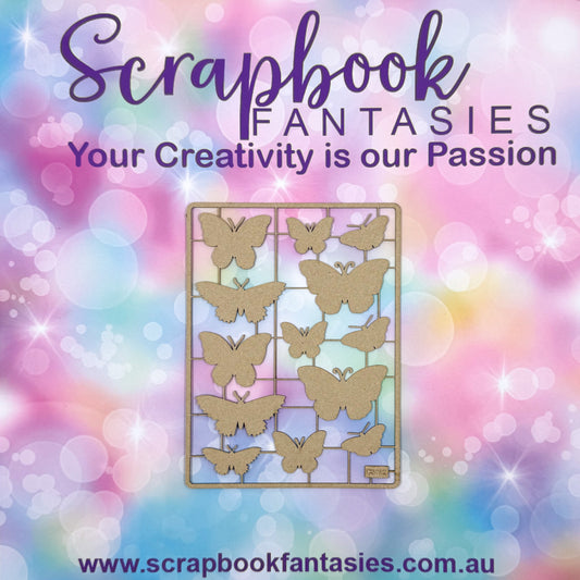 Chippie-Cuts Grey 1.2mm Chipboard 4.5"x6" - Butterflies (13 pieces) C3082
