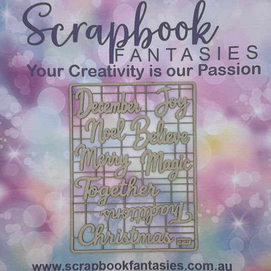 Chippie-Cuts Grey 1.2mm Chipboard 4.5"x6" - Christmas Words (9 pieces) C3127