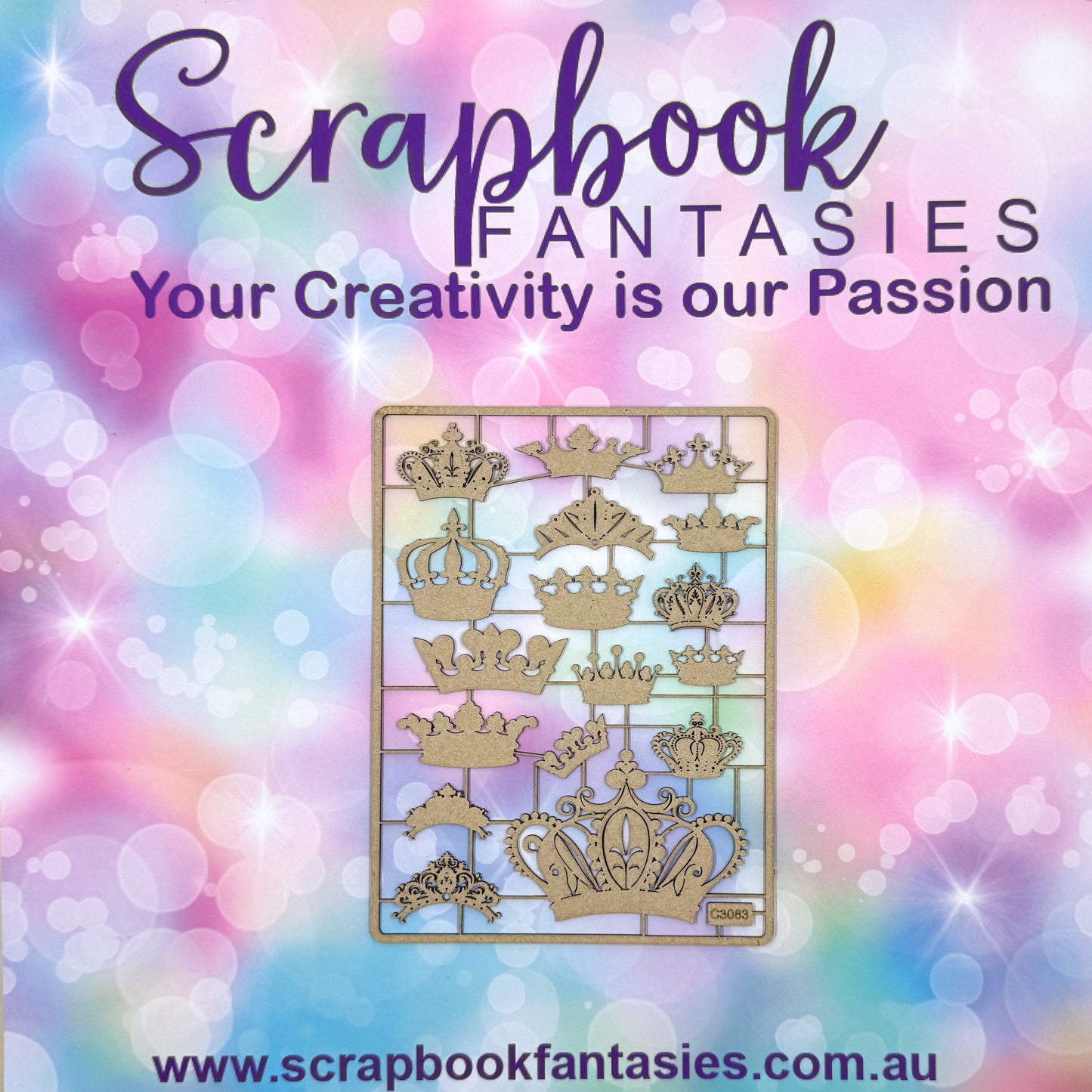 Chippie-Cuts Grey 1.2mm Chipboard 4.5"x6" - Crowns (17 pieces) C3083