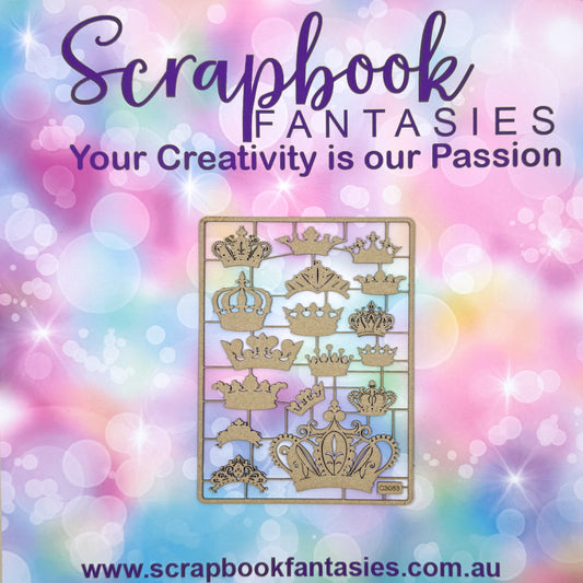 Chippie-Cuts Grey 1.2mm Chipboard 4.5"x6" - Crowns (17 pieces) C3083