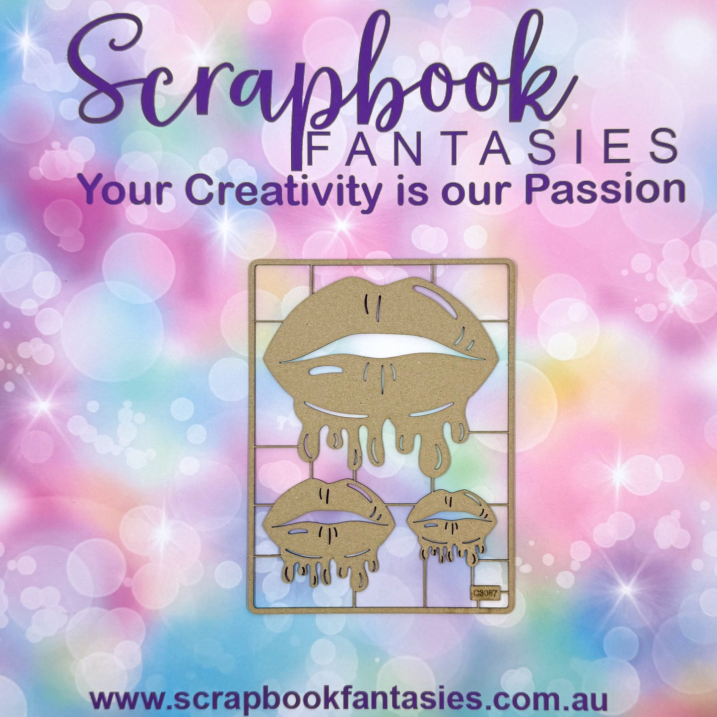 Chippie-Cuts Grey 1.2mm Chipboard 4.5"x6" - Dripping Lips (3 pieces) C3087