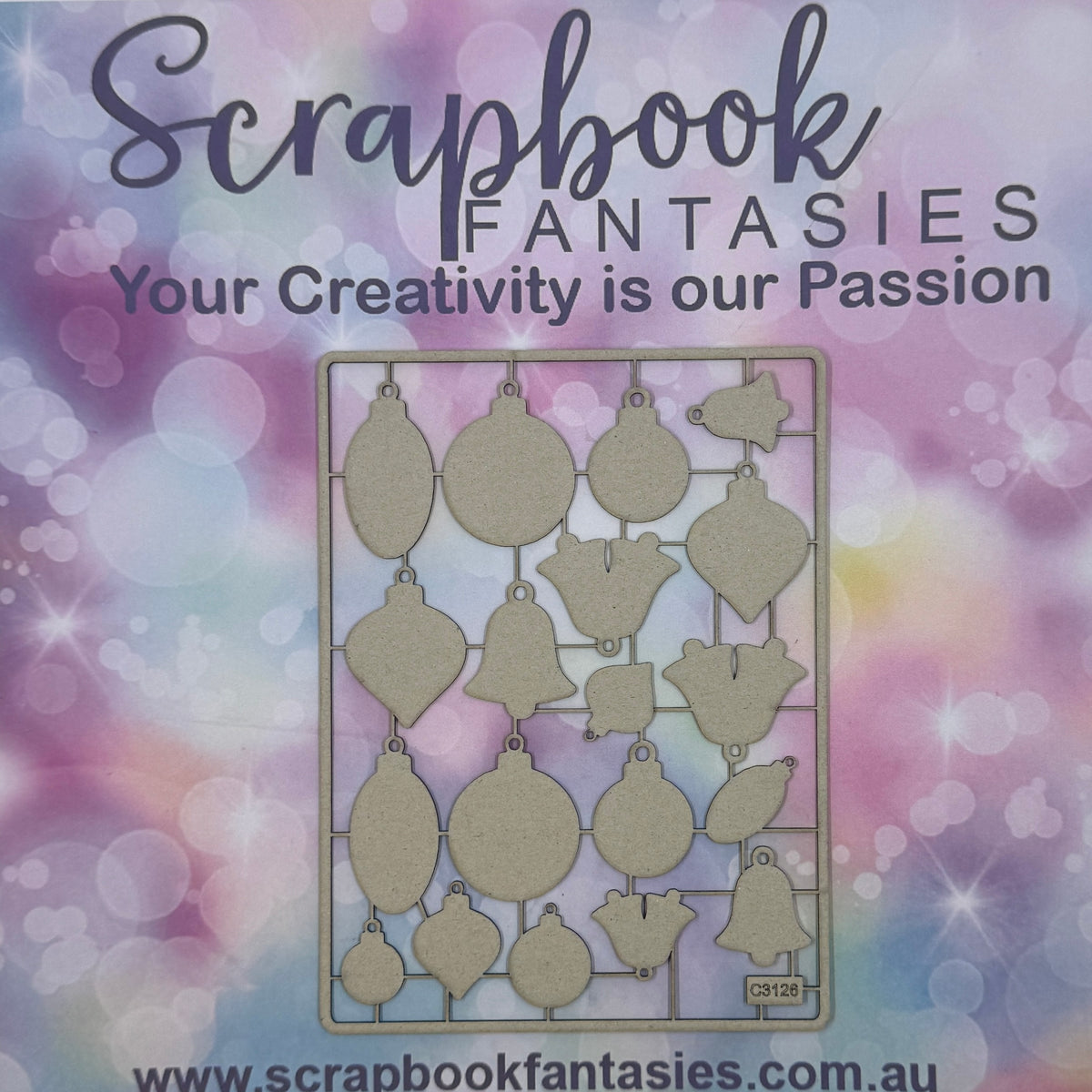 Chippie-Cuts Grey 1.2mm Chipboard 4.5"x6" - Ornaments (19 pieces) C3126