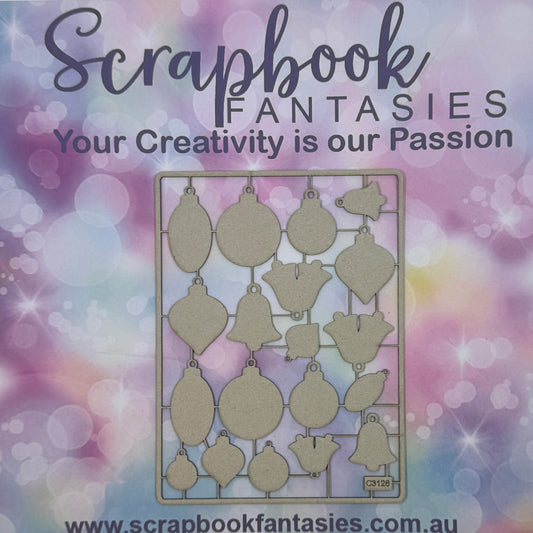 Chippie-Cuts Grey 1.2mm Chipboard 4.5"x6" - Ornaments (19 pieces) C3126