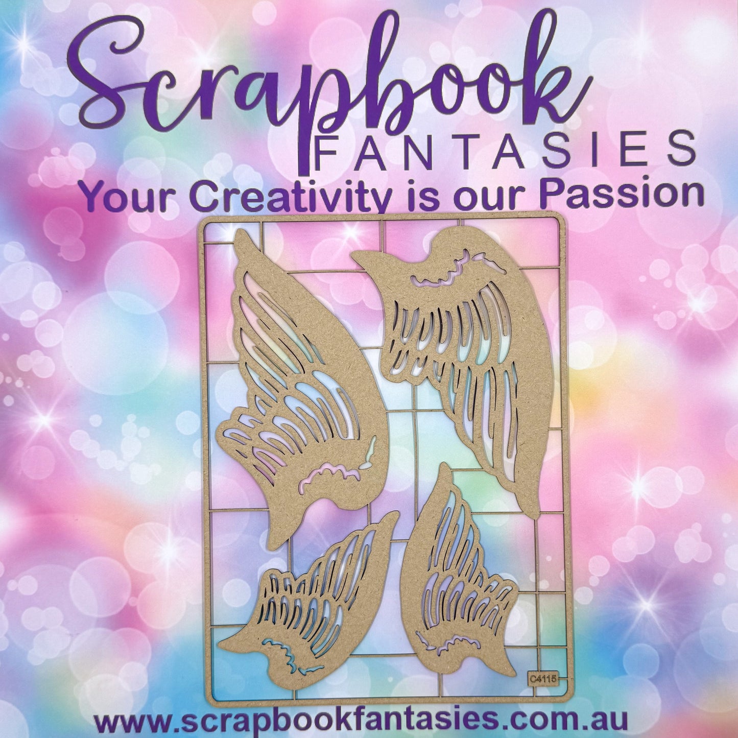 Chippie-Cuts Grey 1.2mm Chipboard 6"x8" - Angel Wings (4 pieces) C4115