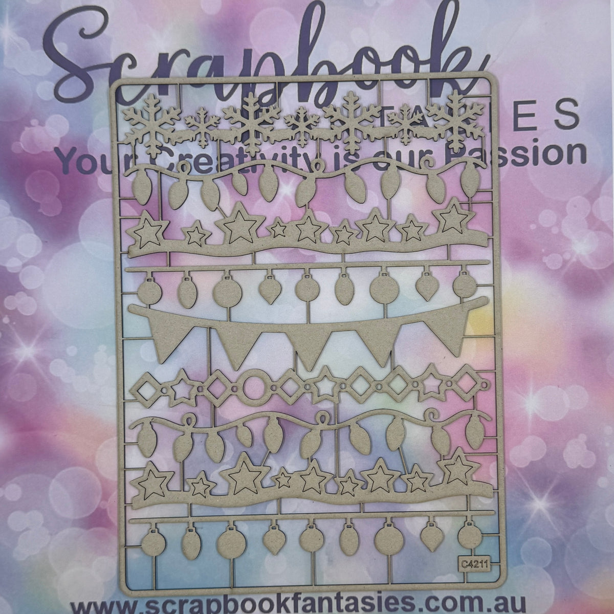 Chippie-Cuts Grey 1.2mm Chipboard 6"x8" - Christmas Borders (9 pieces) C4211