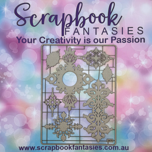 Chippie-Cuts Grey 1.2mm Chipboard 6"x8" - Filigree (7  pieces) C4170