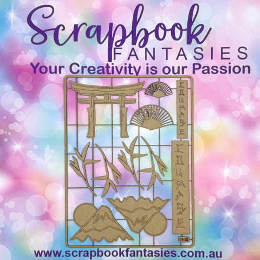 Chippie-Cuts Grey 1.2mm Chipboard 6"x8" - Japanese Courage (11 pieces) C4132