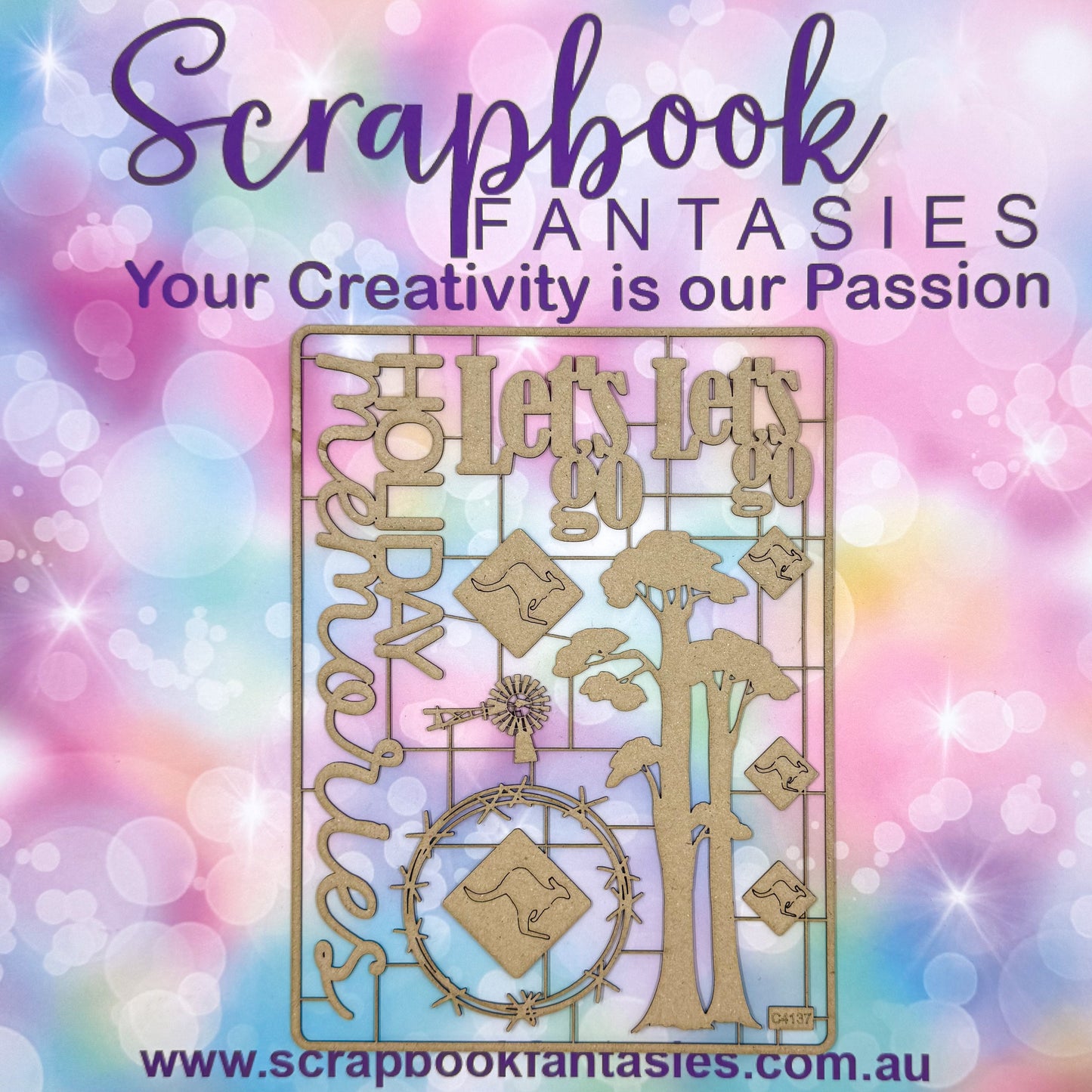 Chippie-Cuts Grey 1.2mm Chipboard 6"x8" - Let's Go (11 pieces) C4137