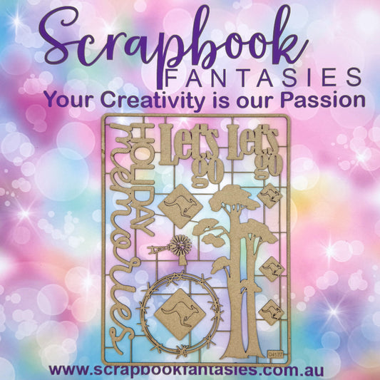 Chippie-Cuts Grey 1.2mm Chipboard 6"x8" - Let's Go (11 pieces) C4137