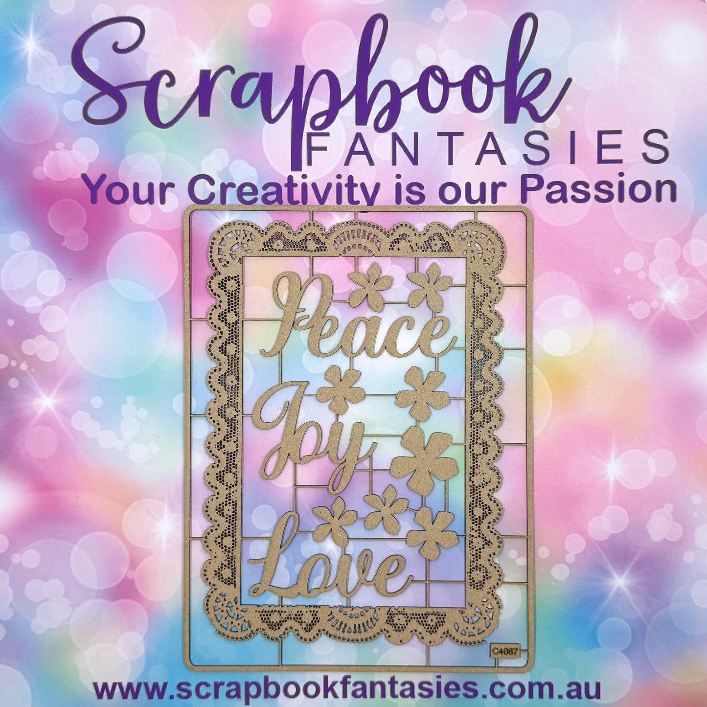 Chippie-Cuts Grey 1.2mm Chipboard 6"x8" - Peace Joy Love (12 pieces) C4087