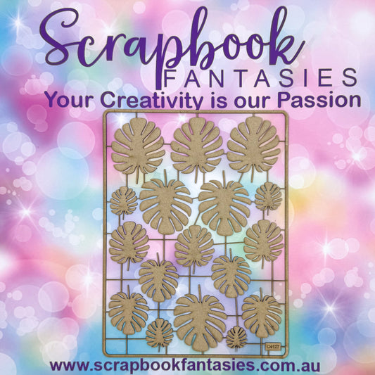 Chippie-Cuts Grey 1.2mm Chipboard 6"x8" - Tropical Leaves (17 pieces) C4127