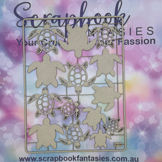 Chippie-Cuts Grey 1.2mm Chipboard 6"x8" - Turtles (14 pieces) C4198