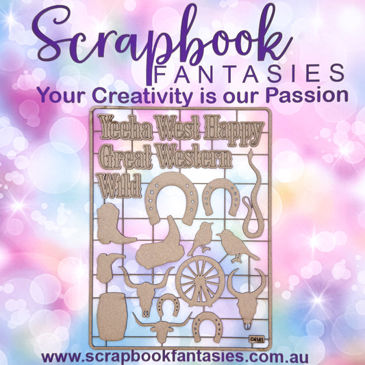 Chippie-Cuts Grey 1.2mm Chipboard 6"x8" - Wild West (21 pieces) C4141