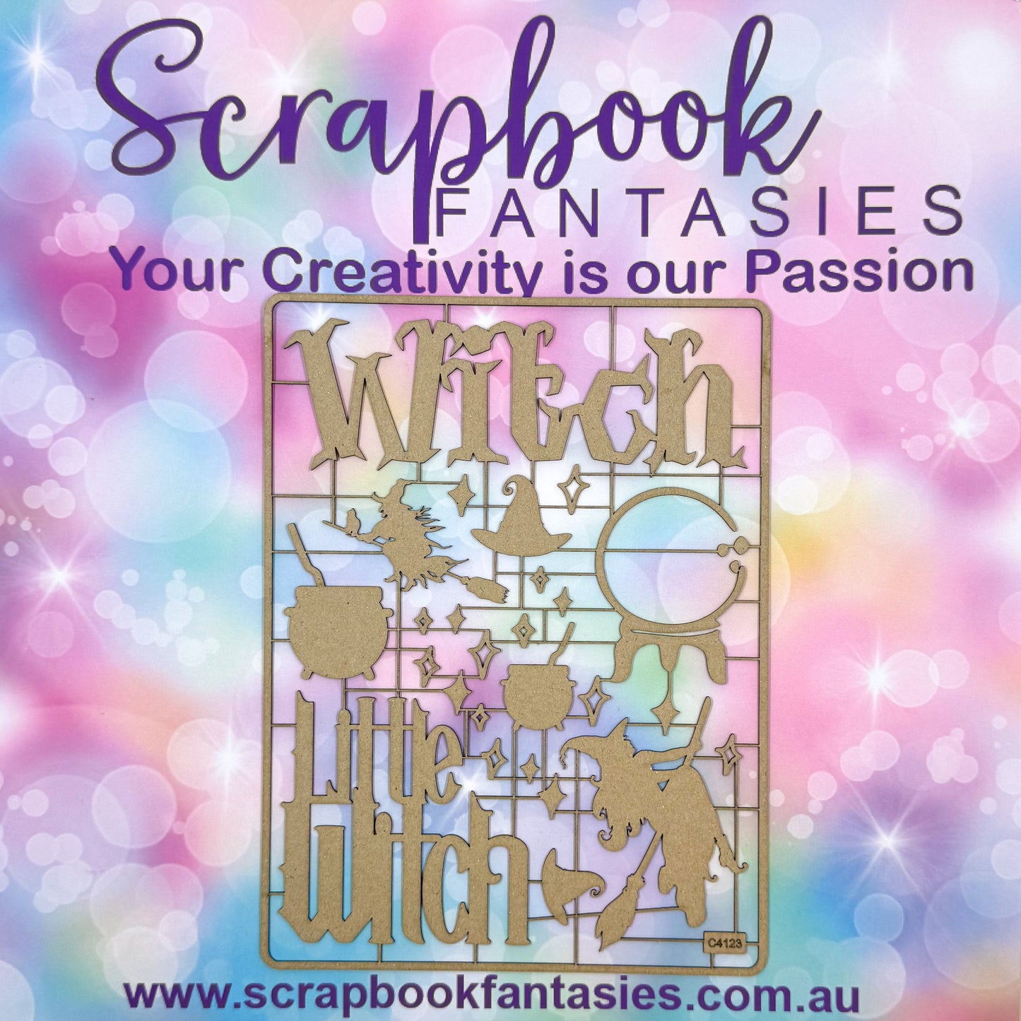 Chippie-Cuts Grey 1.2mm Chipboard 6"x8" - Witch (26 pieces) C4123