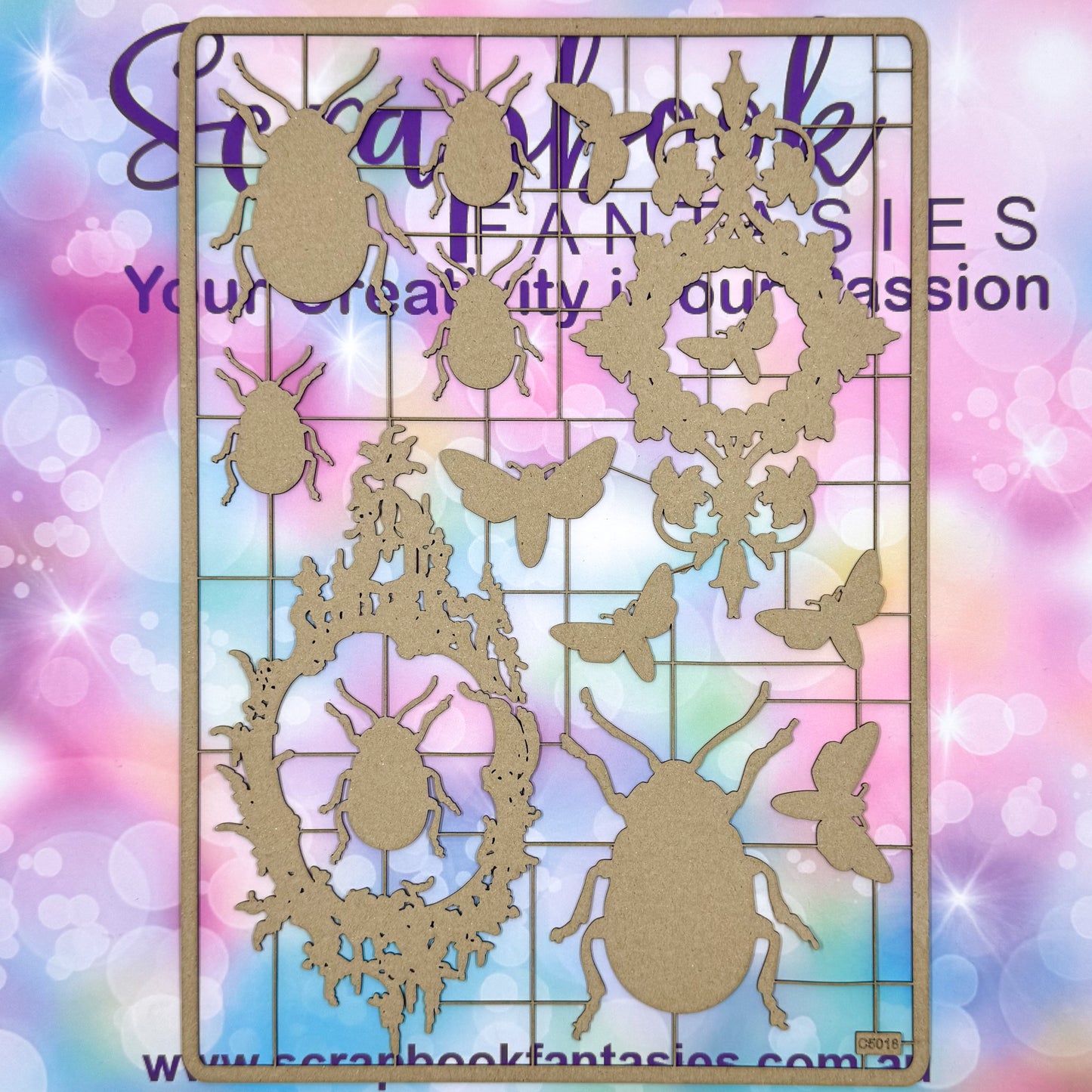 Chippie-Cuts Grey 1.2mm Chipboard 8.25"x11.75" - Beetles (14 pieces) C5018