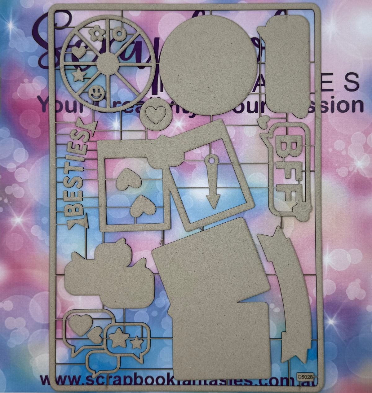 Chippie-Cuts Grey 1.2mm Chipboard 8.25"x11.75" - Besties (35 pieces) C5028