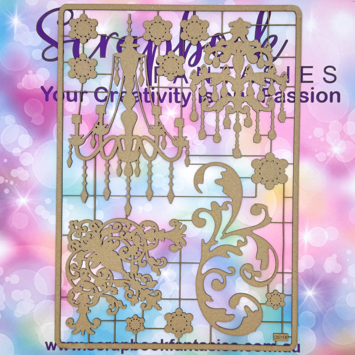 Chippie-Cuts Grey 1.2mm Chipboard 8.25"x11.75" - Chandeliers (13 pieces) C5015