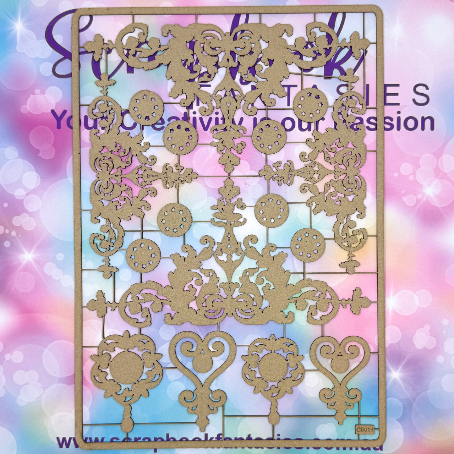 Chippie-Cuts Grey 1.2mm Chipboard 8.25"x11.75" - Large Filigree (16 pieces) C5016