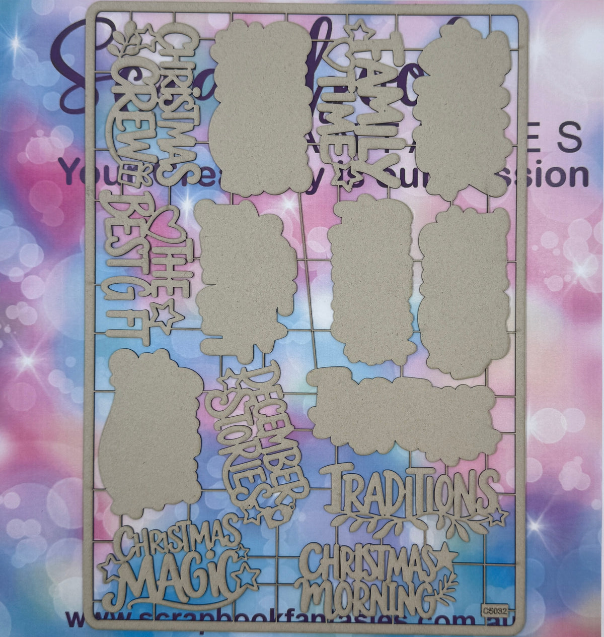 Chippie-Cuts Grey 1.2mm Chipboard 8.25"x11.75" - Layered Titles (14 pieces) C5032