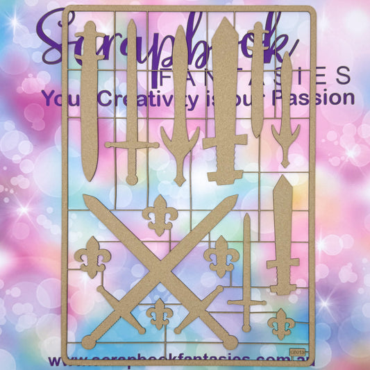 Chippie-Cuts Grey 1.2mm Chipboard 8.25"x11.75" - Swords (14 pieces) C5013