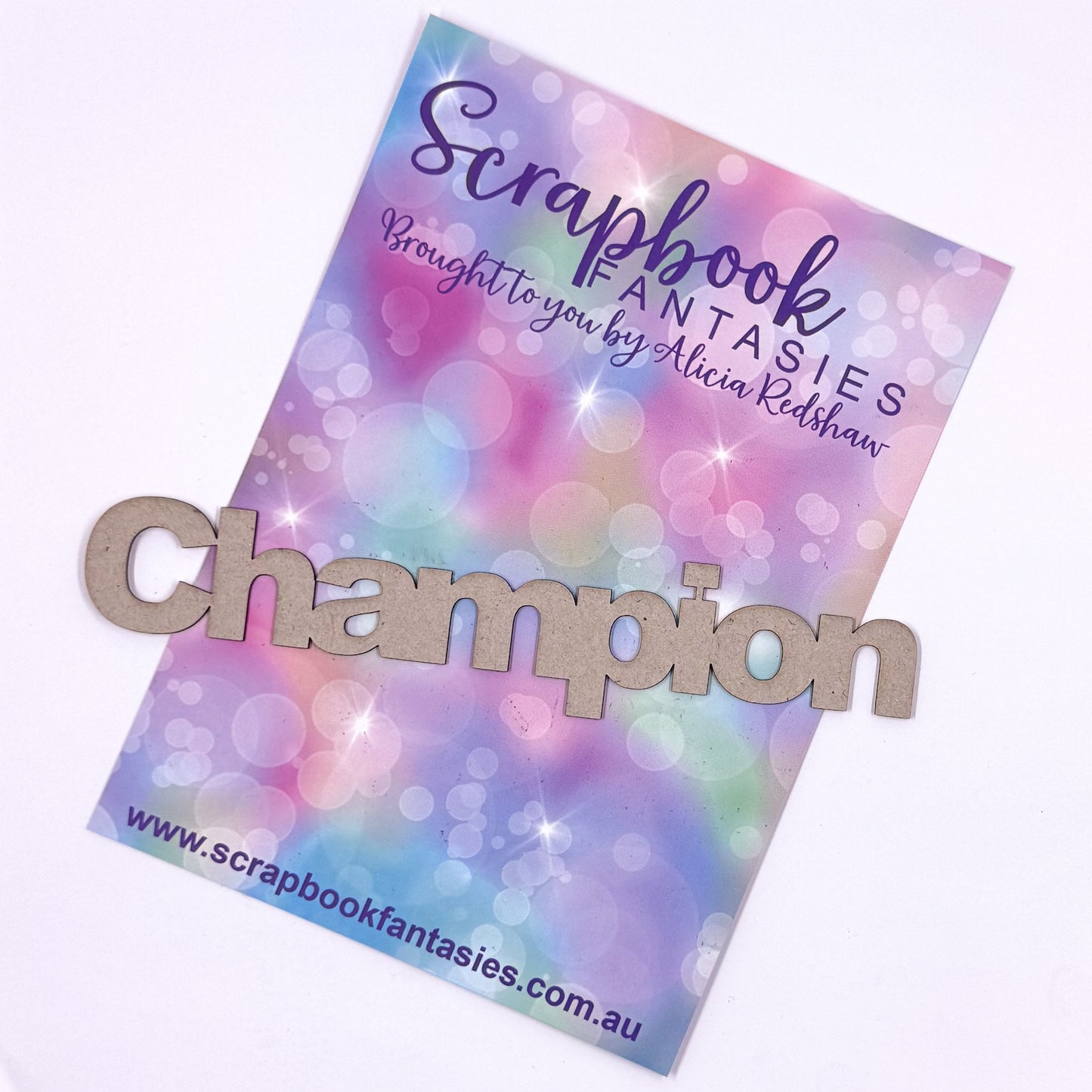 Chippie-Cuts Grey 1.2mm Chipboard Title - Champion 6"x1" 20584