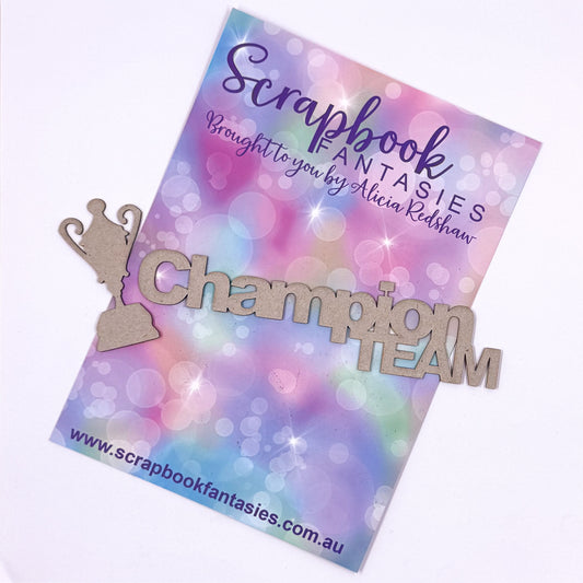 Chippie-Cuts Grey 1.2mm Chipboard Title - Champion Team 5"x1" + 1.25"x2" (2 pieces) 20580