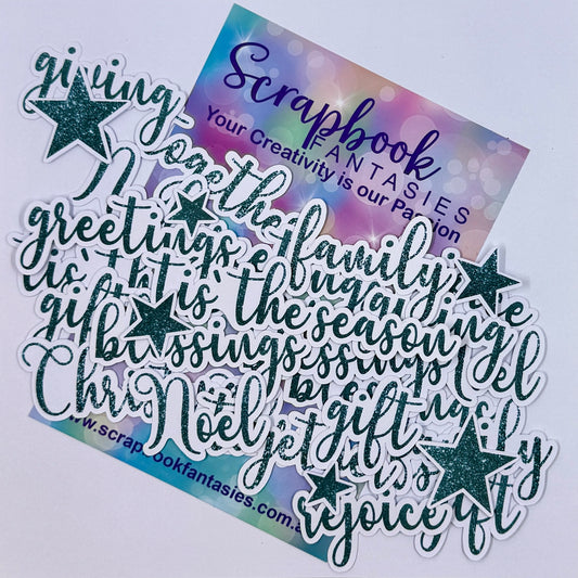 Colour-Cuts - Christmas Words - Teal Glitter (over 25 pieces) 11548