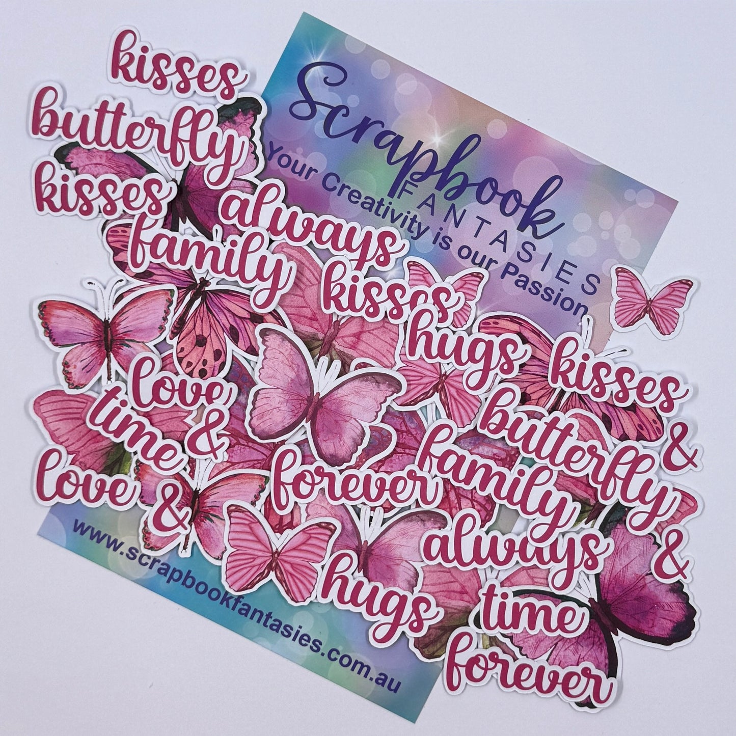 Glamorous Colour-Cuts - Hot Pink Butterflies & Words (40 pieces) 11606