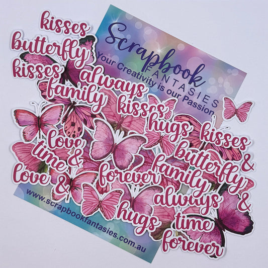Glamorous Colour-Cuts - Hot Pink Butterflies & Words (40 pieces) 11606