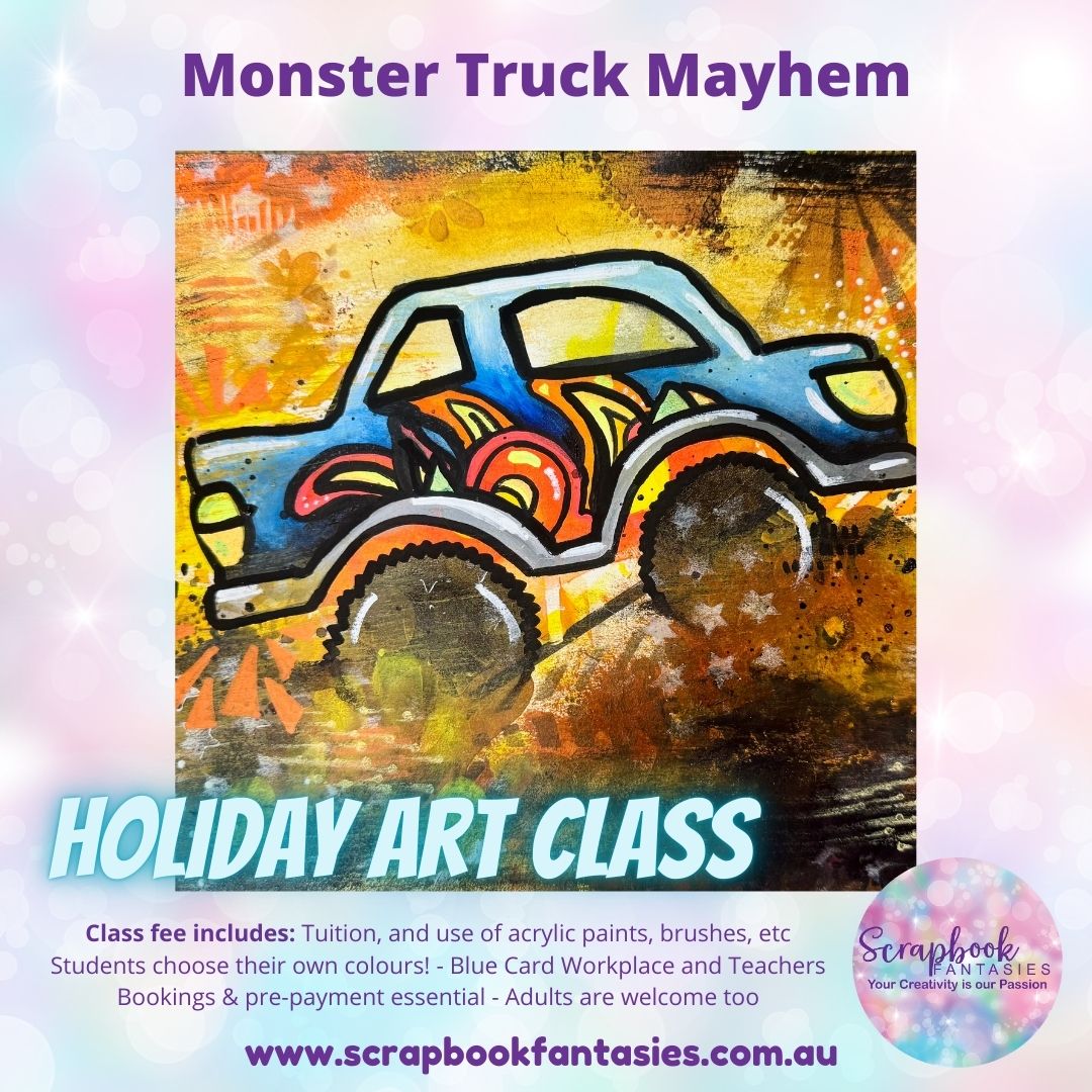 School Holiday Art Class - Monster Truck Mayhem Painting Class - Wednesday 16 April @ 1pm