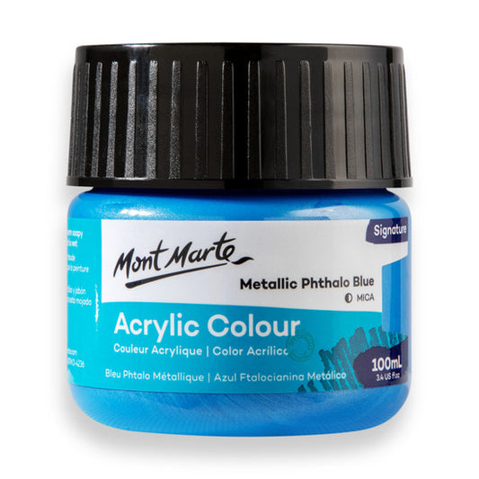 Mont Marte Metallic Phthalo Blue Acrylic Paint 100ml MSCH1104