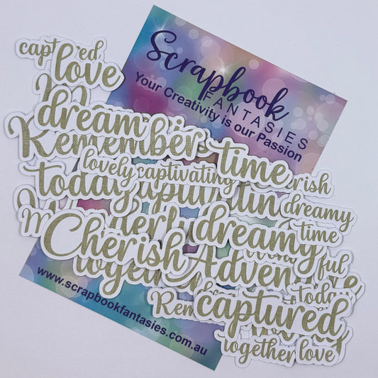 Moonlit Magic Colour-Cuts - Remember Words - Eucalyptus Hessian (over 25 pieces) 20967