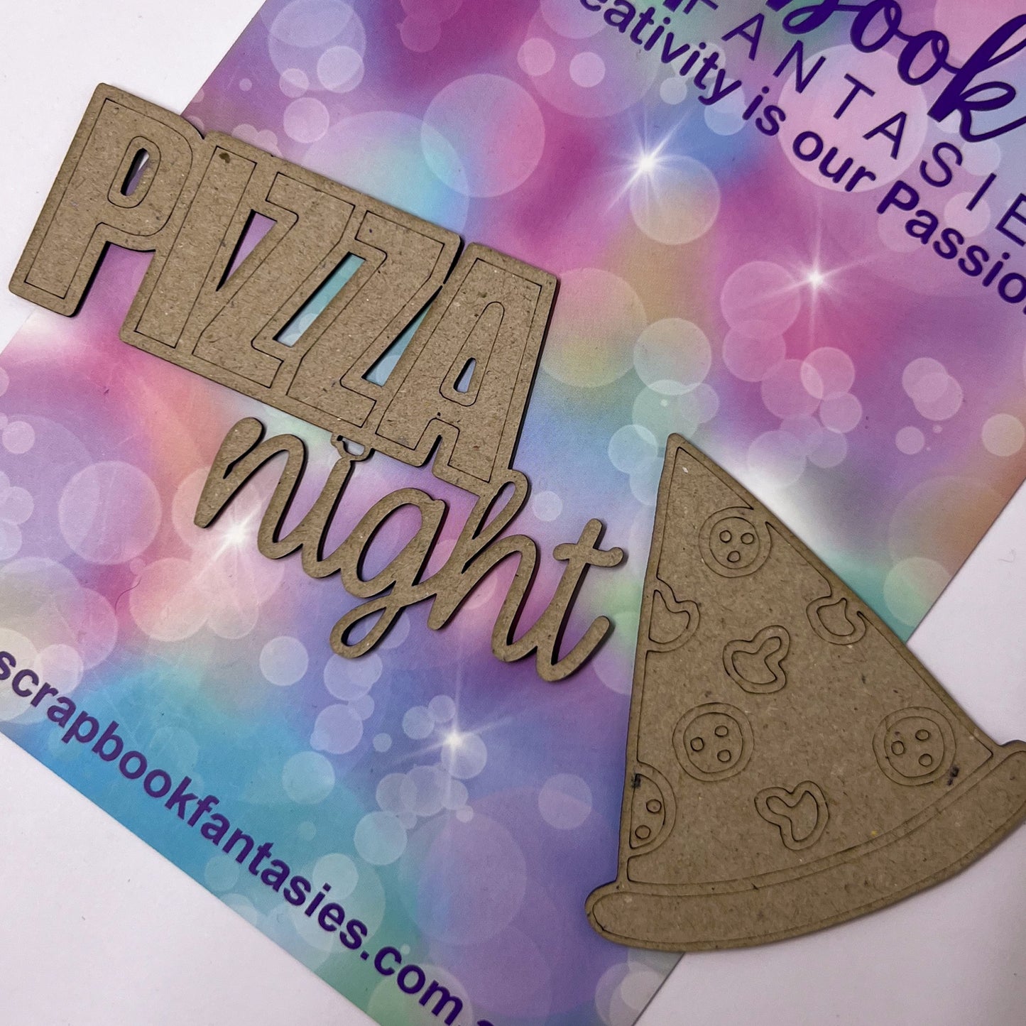 Chippie-Cuts Grey 1.2mm Chipboard Title Set - Pizza Night 3.5"x2.25" + 2.25"x2.5" 20147