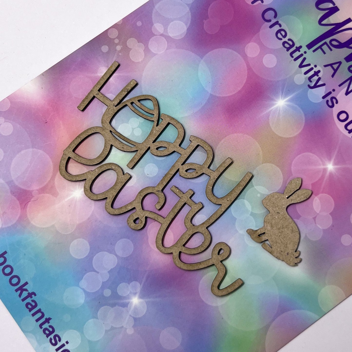 Chippie-Cuts Grey 1.2mm Chipboard Title Set - Hoppy Easter + Rabbit (2 pieces) 3"x1.5" + 1" 20071