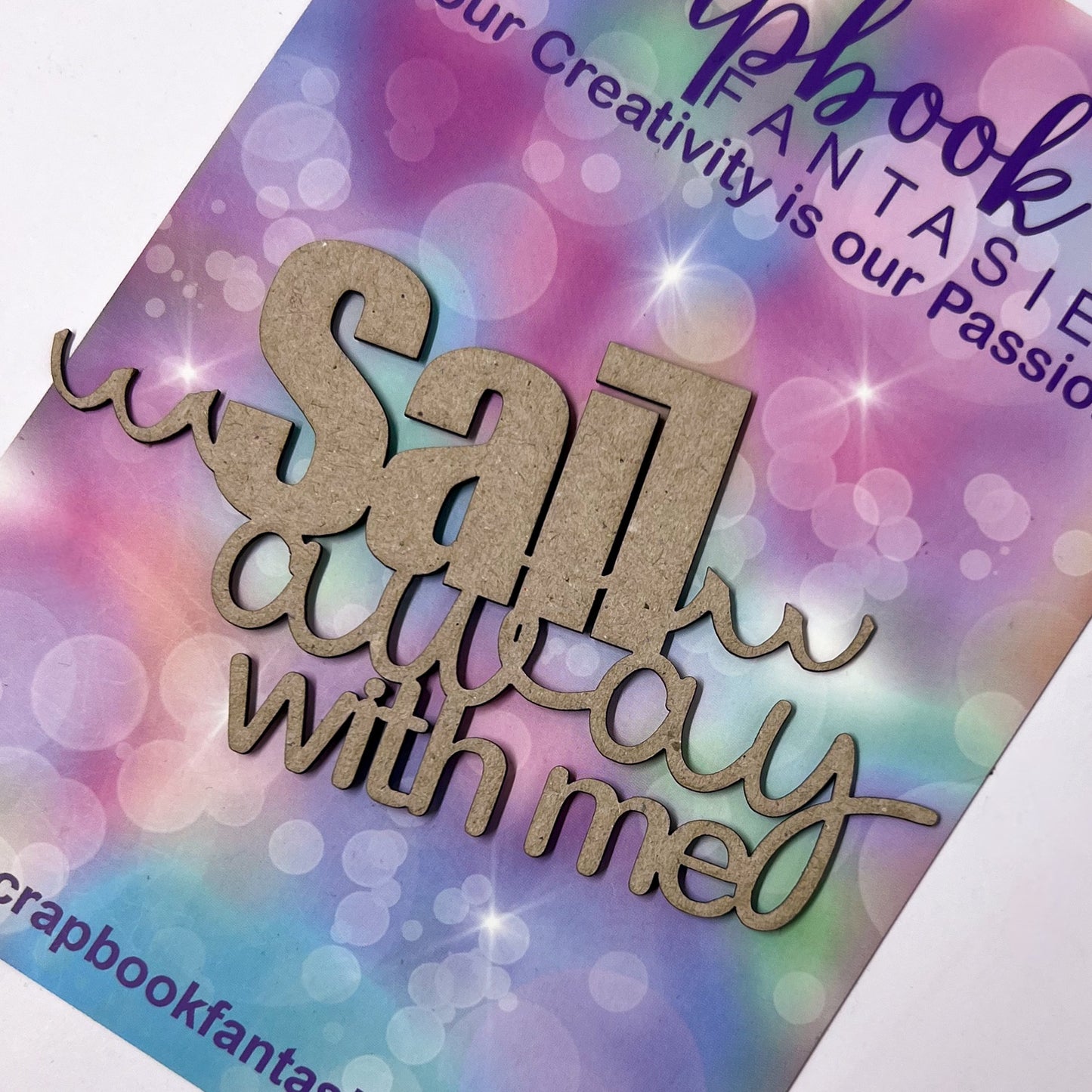 Chippie-Cuts Grey 1.2mm Chipboard Title - Sail away with me (large) 4.5"x2.25" 20227