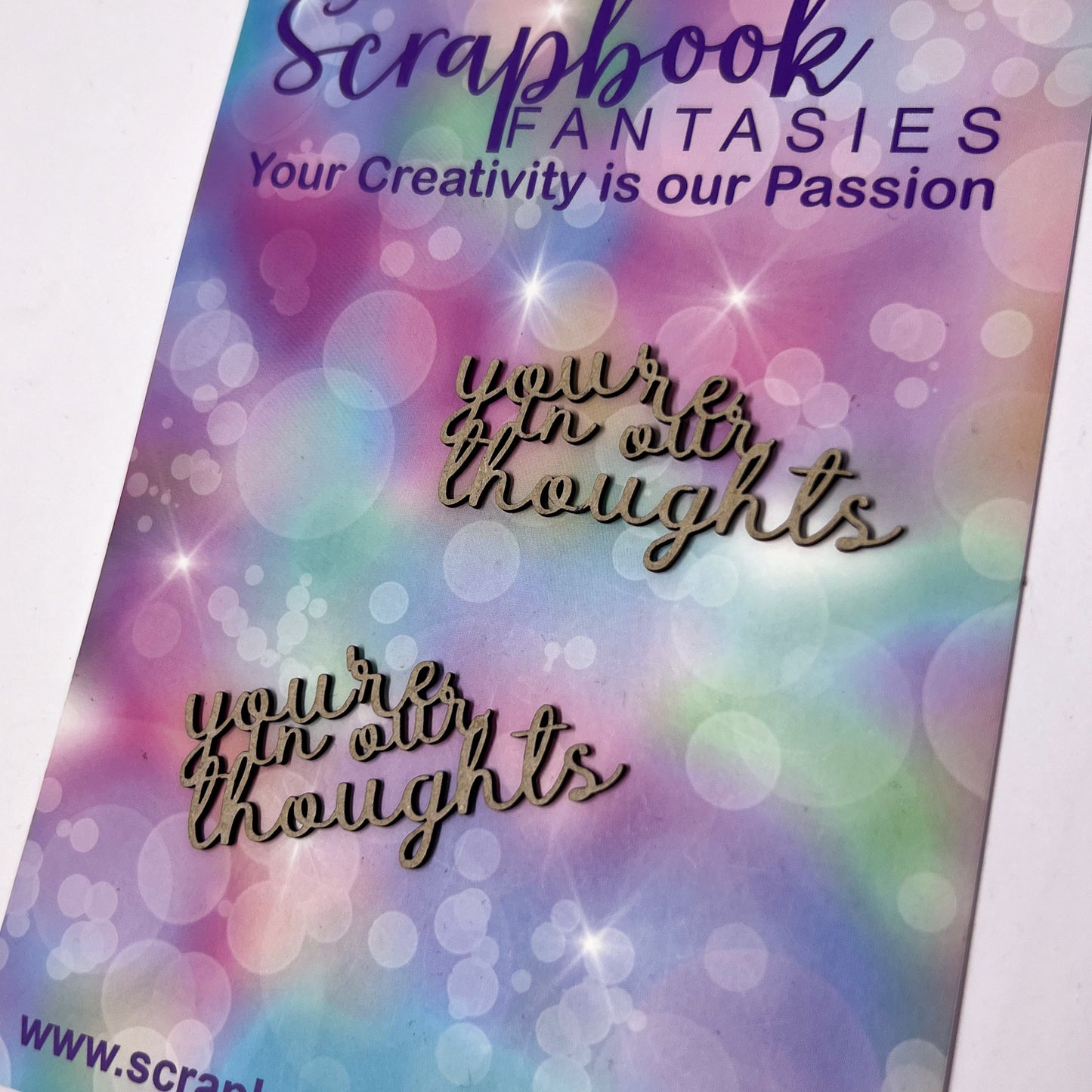 Chippie-Cuts Grey 1.2mm Chipboard Title - you're in our thoughts (2 pack) 2.25"x1" 20314