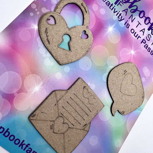 Chippie-Cuts Grey 1.2mm Chipboard - Valentine Embellies (3 pieces) 1.5" to 2" 20102