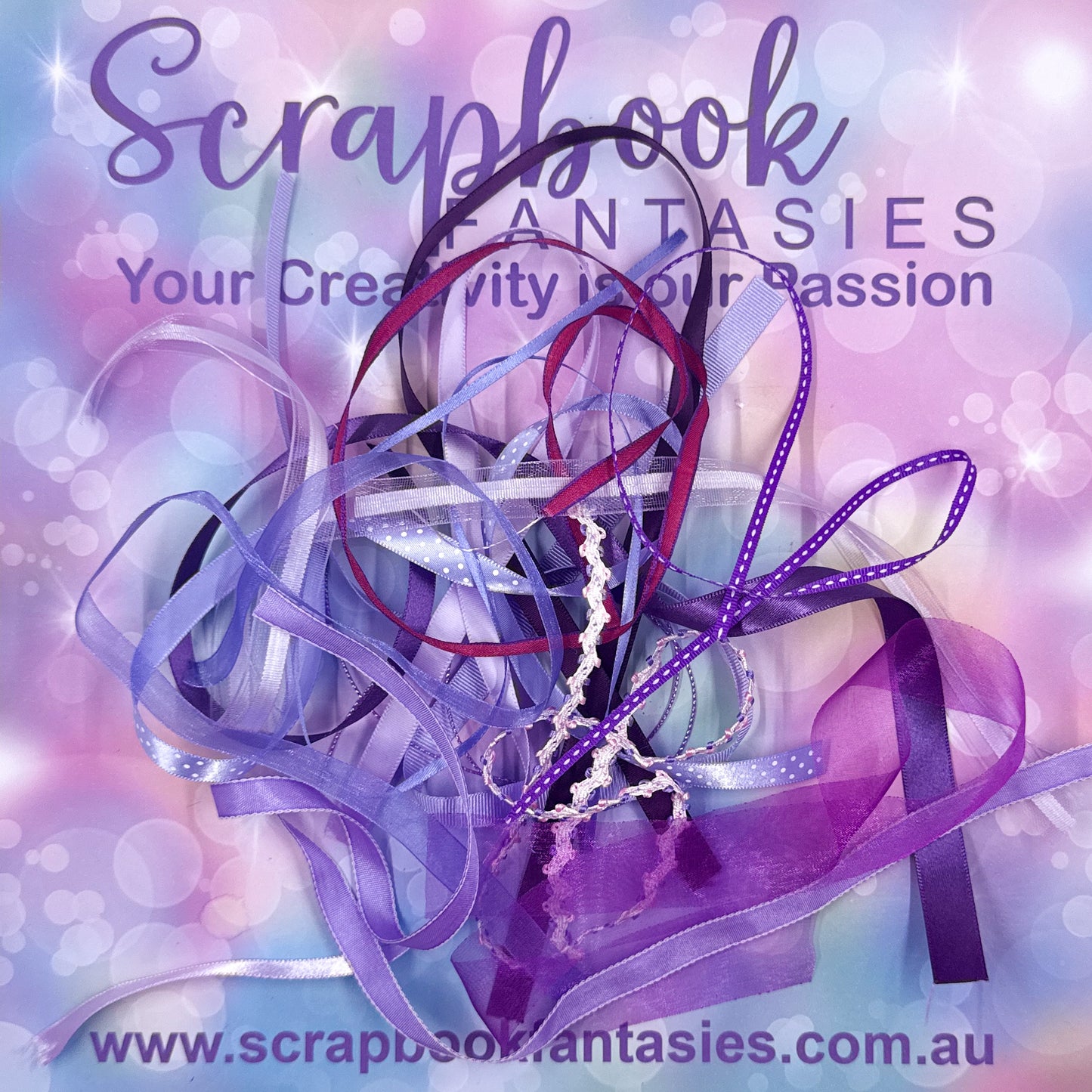 Scrapbook Fantasies Purple Ribbon Pack - 14 x approx. 1/2 mt lengths - 20354