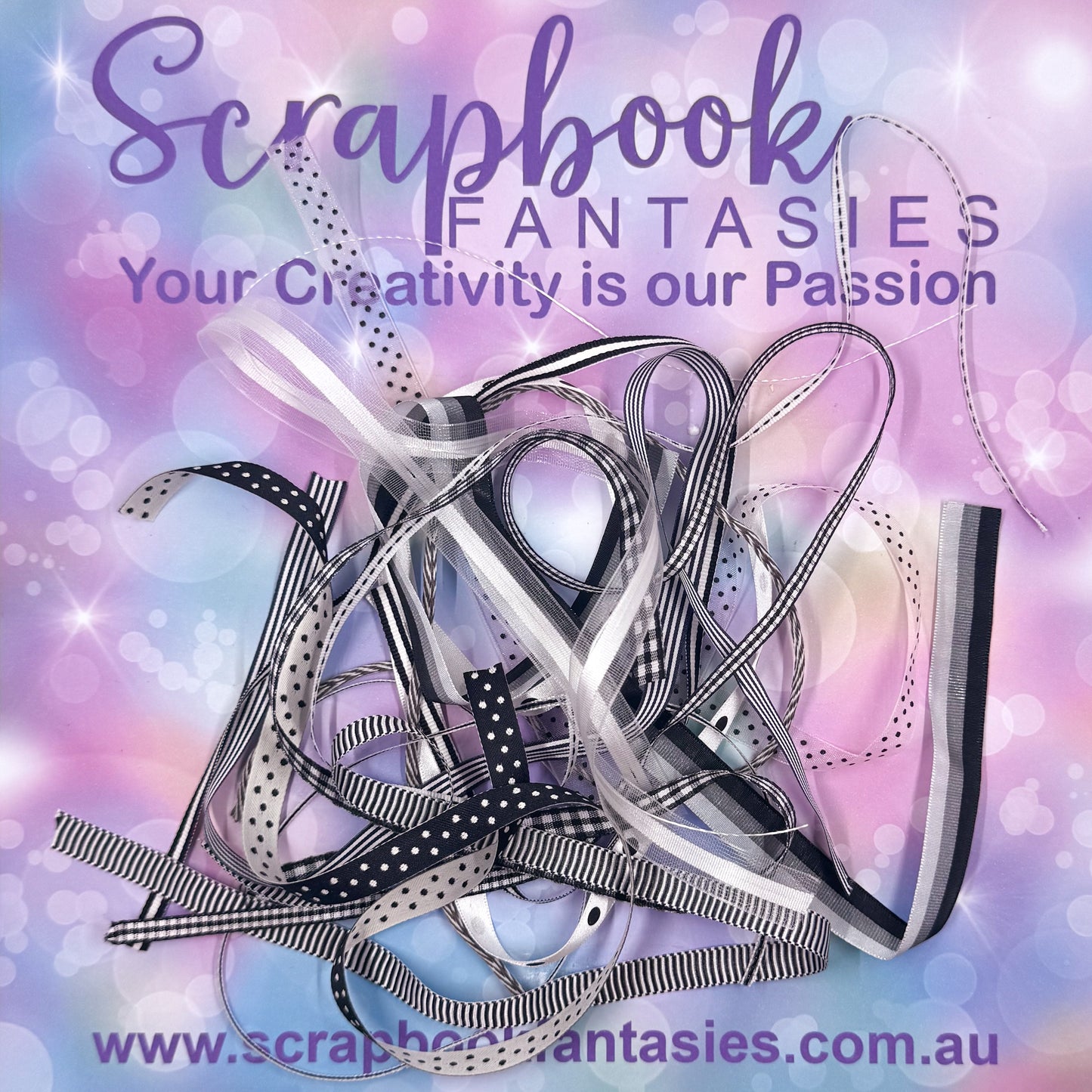 Scrapbook Fantasies Black & White Ribbon Pack - 13 x approx. 1/2 mt lengths - 20357