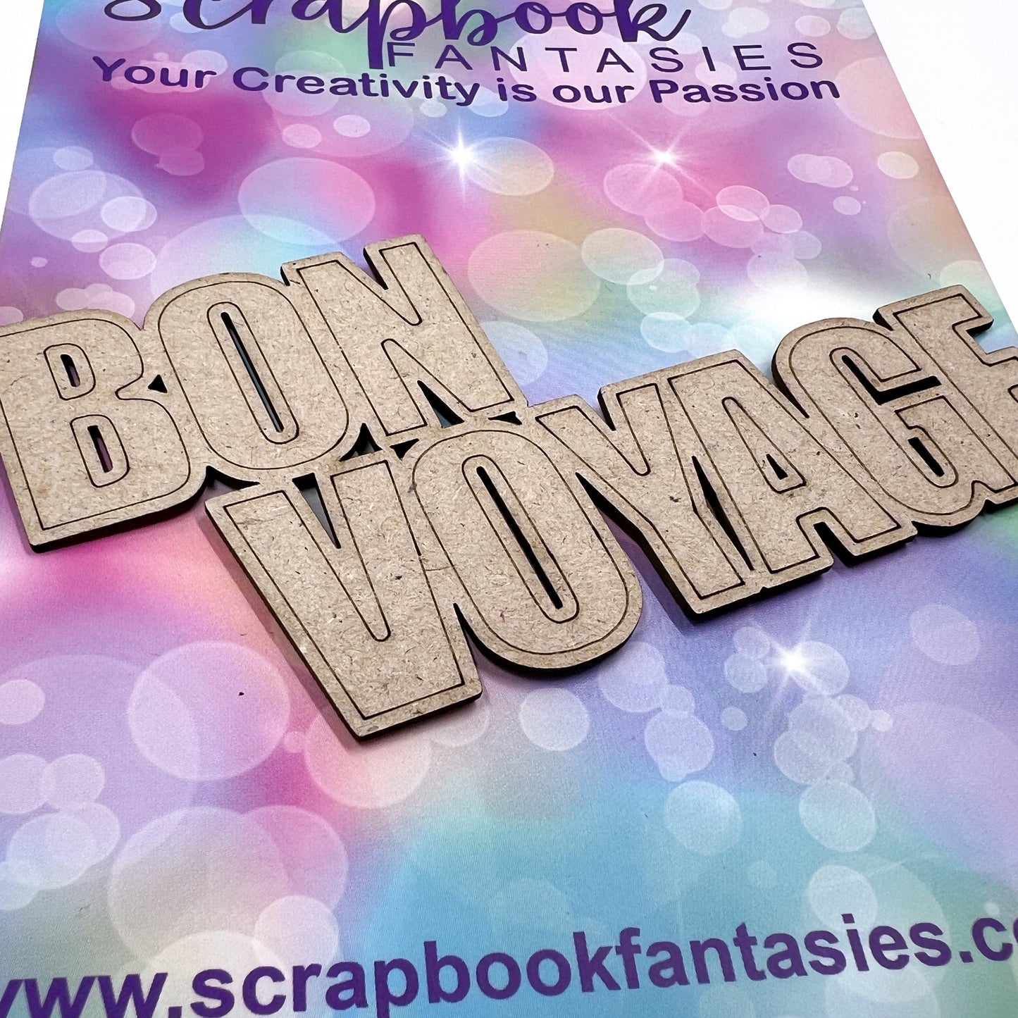 Chippie-Cuts Grey 1.2mm Chipboard Title - Bon Voyage (engraved) 4.25"x2.25" 16348